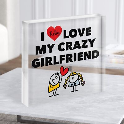 Crazy Girlfriend Doodle Paar Geschenk personalisiert klar quadratisch Acrylblock
