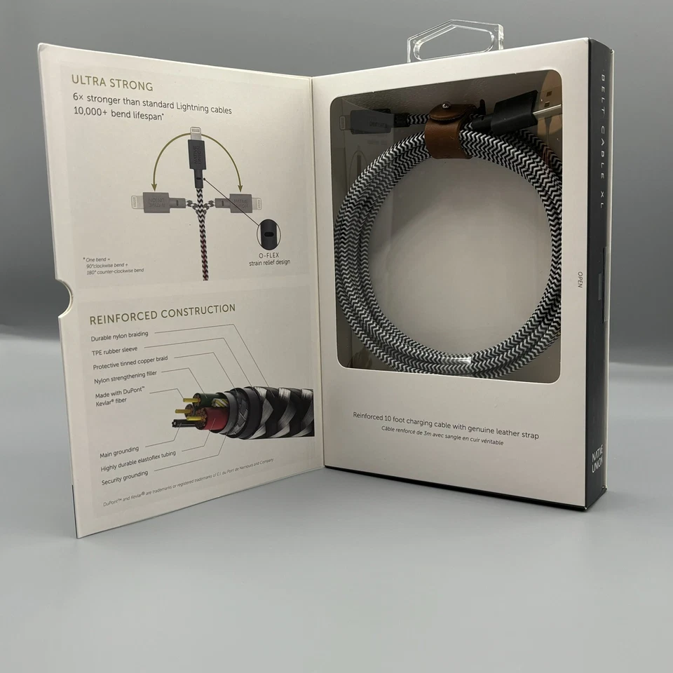 Native Union Lightning to USB-A 10 ft 3 m Braided Cable MFi-Certified Zebra NEW - Image 4 of 4