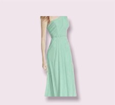 David  s Bridal asymmetrical neck beaded chiffon dress with side slit. Size 8