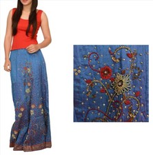 Sanskriti Vintage Indian Bollywood Women Long Skirt Hand Beaded Blue M Size Lehe