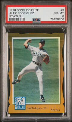 1998 DONRUSS ELITE GOLD STATUS D/C #3 ALEX RODRIGUEZ SP #/100 GRADED PSA 8 NM-MT