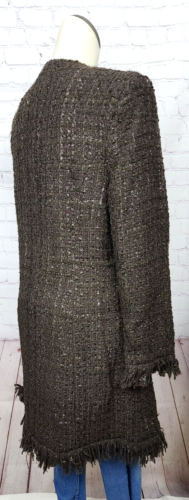 Vertigo Paris Tweed Boucle Jacket Coat Fringe Brown Silver Thread Quiet Luxury M - Picture 7 of 23