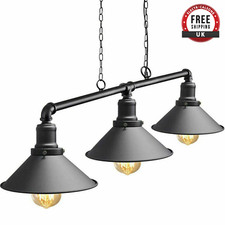 Industrial Steampunk 3 Light Ceiling Pendant Lamp Black Retro Pipe Hanging UK
