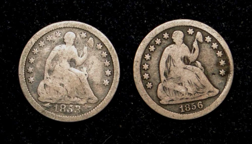 1853-O ARROWS & 1856 SEATED LIBERTY HALF DIME OLD U.S. TYPE COINS