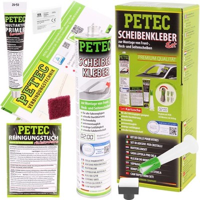 PETEC SCHEIBENKLEBER-SET 310 ml KARTUSCHE MONTAGESET FRONT & HECKSCHEIBE KFZ