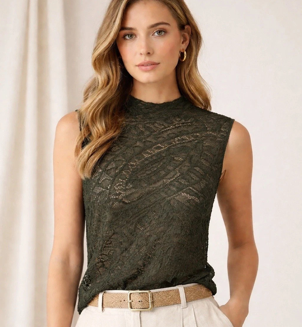 H&M | Sheer Button-down, Collared, Sleeveless Blouse | With a High-low