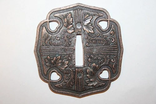 Japanese Tachi Tsuba Modern Vine Scroll Mokko Design Metal Fitting Swords - Picture 1 of 3