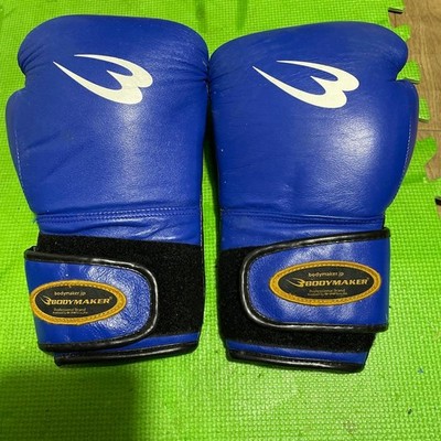 BODYMAKER Leather Boxing Gloves Samurai Edge 16oz Blue Training Sparring