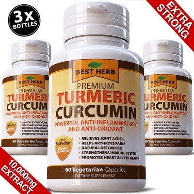180 PILLS STRONGEST TURMERIC 10,000mg CURCUMIN 95%  EXTRACT BLACK PEPPER TUMERIC