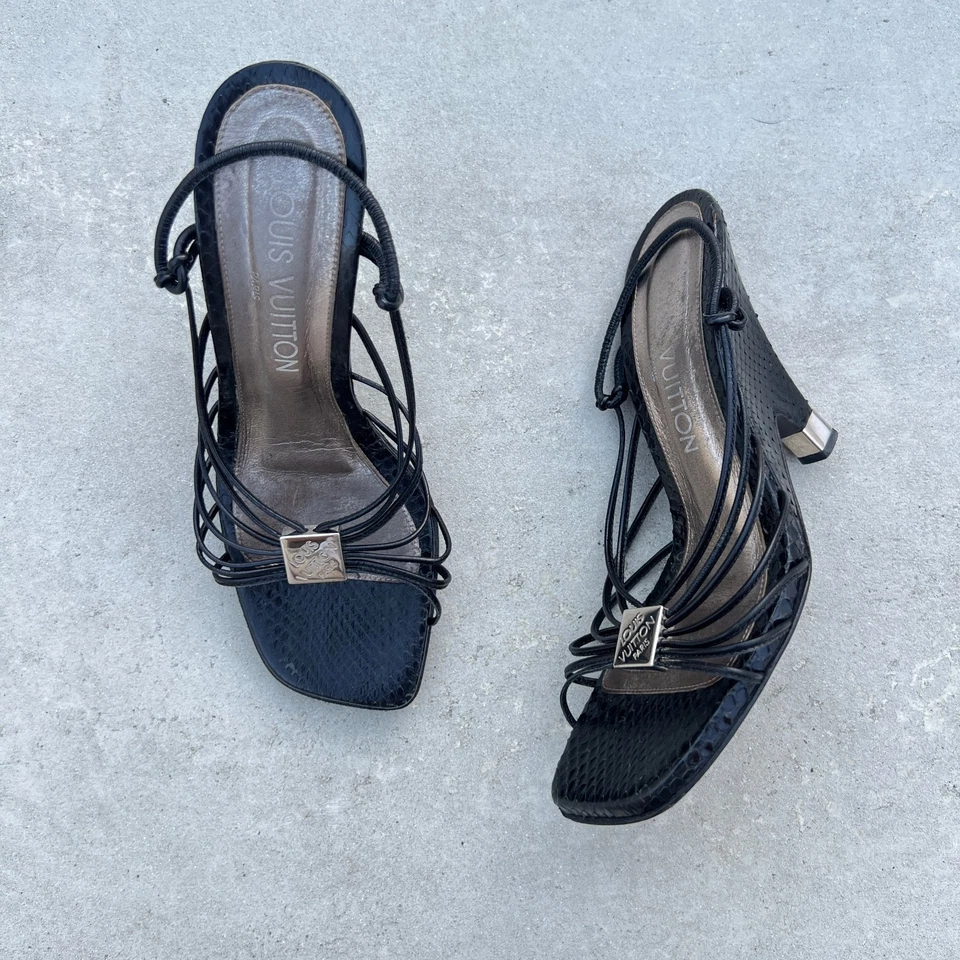 Louis Vuitton|Authentic Vintage Black Python Leather Silver Hardware Wedge(36.5) - Image 2 of 4