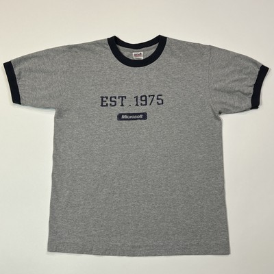 VTG Microsoft Shirt Mens Size Medium Gray Ringer Tech Tee Y2K Computer