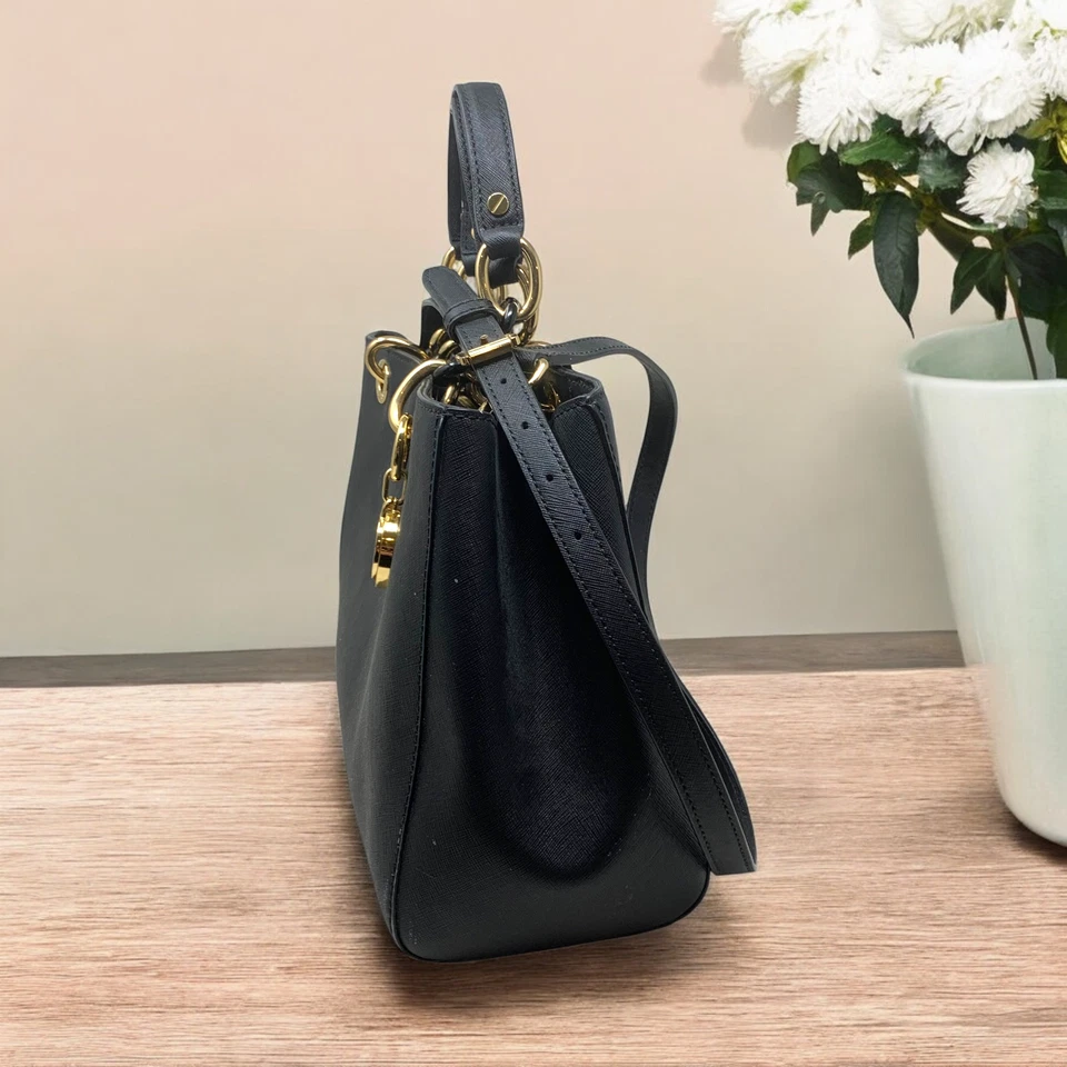 Bolso Cartera Michael Kors Cynthia Cuero Saffiano Negro con Mango de Cadena Foto 4 de 4