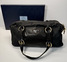 Prada Tessuto Nylon  Leather Black Tote Shoulder Hobo Bag