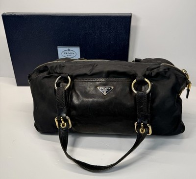 Prada Tessuto Nylon & Leather Black Tote Shoulder Hobo Bag