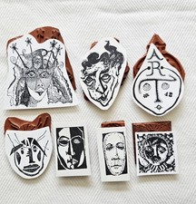 Teesha Moore Zettiology Rubber Stamp Lot of 7 Faces Woman Art Odd Rare Vtg UM