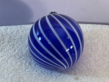 Christmas ornament art glass blue white swirl large ball AA799
