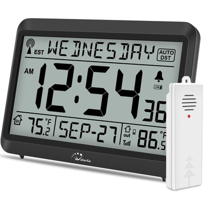 Atomic Clock with Indoor Outdoor Temperature, Self-Setting Digital Wall Clock...