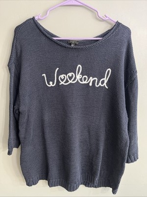 Talbots Plus Size X Navy Sweater W/  Weekend  Embroidered On Front, 3/4 Sleeves