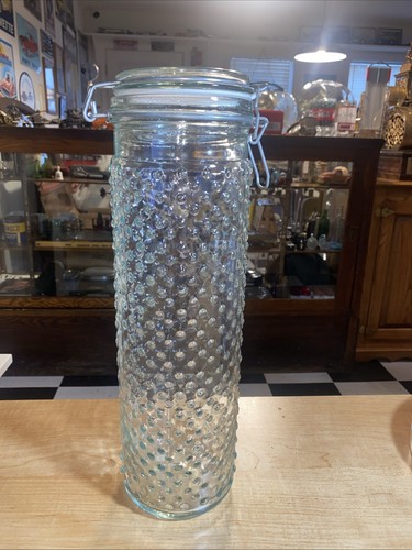 Tall Hob Nail Glass Spaghetti Latched Storage Jar Pasta Canister Noodle Holder
