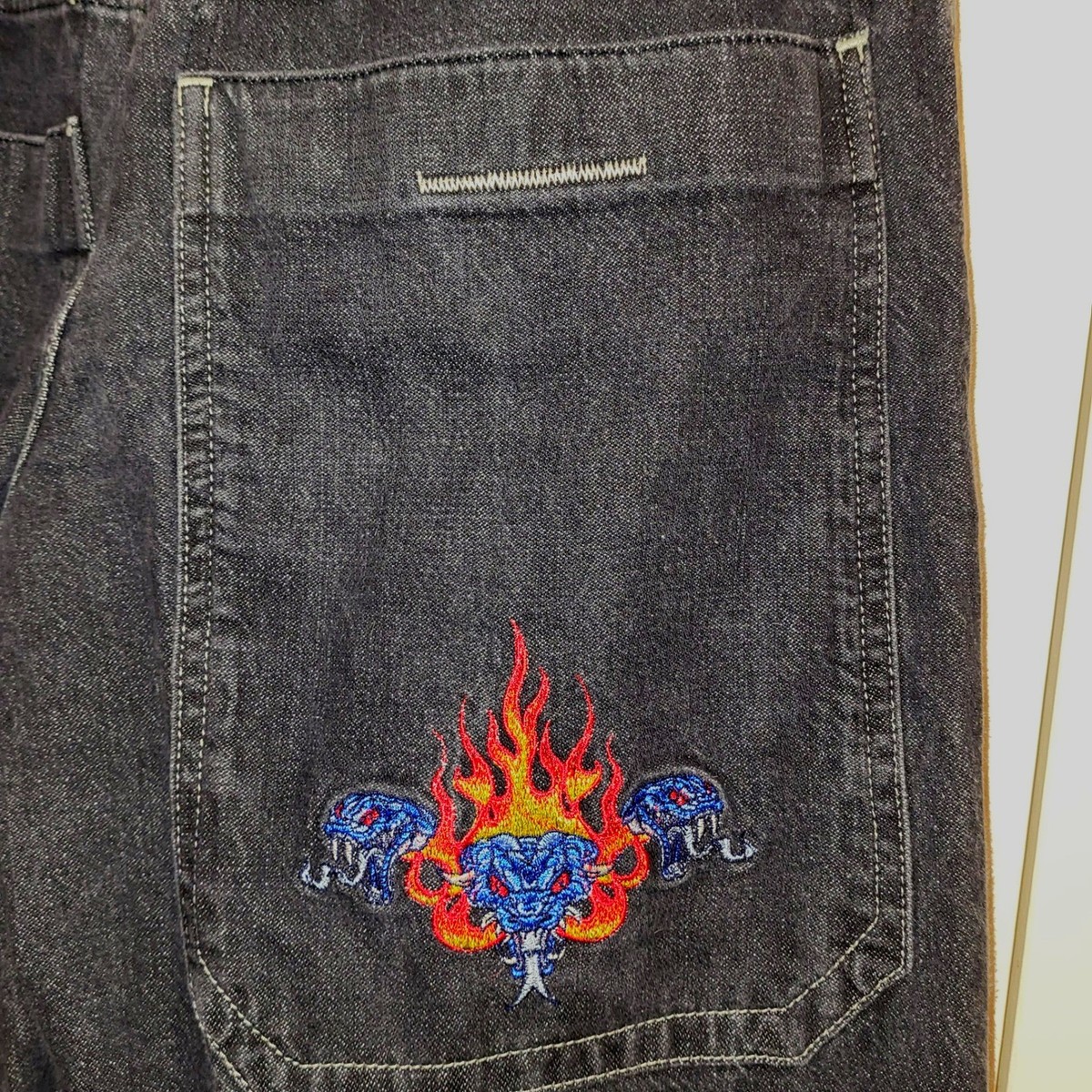 JNCO Tribals Flaming Snakes Skate VTG Black Skater Wide Leg Baggy