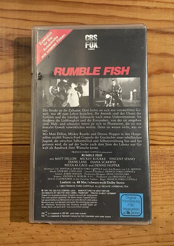 Rumble Fish VHS Francis Ford Coppola Matt Dillon Mickey Rourke CBS FOX Video - Bild 2 von 3
