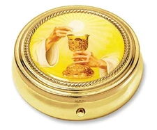 Small Catholic Communion Gold Toned Eucharist Host Carrier Travelling Pyx, 2 ...
