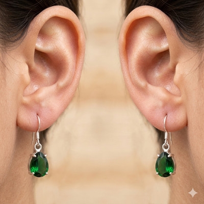 925 Sterling Silver Genuine EMRALD Anniversary Dangling Artisan Sister Earrings