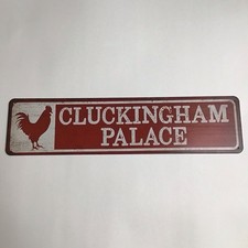 Chicken Coop Farmhouse Sign Hen Rooster Cluckingham Palace Burgundy Red Tin NEW