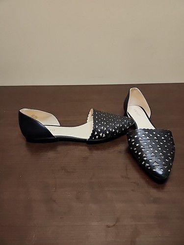 New Nine West Soto Black D’Orsay Cut Out Leather Pointed Toe Flat Slip On 9.5M - Picture 5 of 8