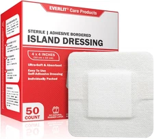 Large Wound Care Bandage with Adhesive Border, Sterile, 4X4 Inches (Pack of 50)