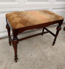 Early 1900’s Antique Mahogany Upholstered Bench Piano Stool