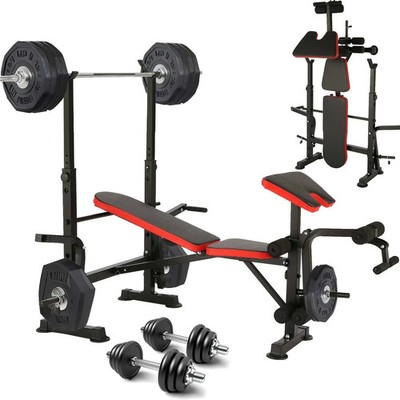 6-in-1 Weight Bench Set   660LB Adjustable Bench with Squat & Barbell Rack