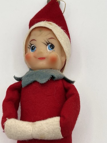 Vtg 1960s Christmas Pixie Elf Japan Knee Hugger Blue Eyes Rosy Cheek Orange Hair - Picture 6 of 6