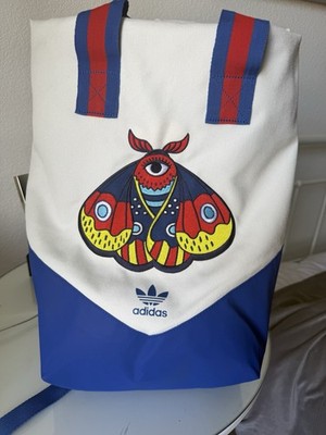 adidas Originals Unisex Kids Small Backpack Canvas Moth Graphic Blue/White