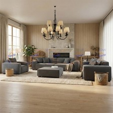 ALUXO® Dakota Complete Sofa Set 4+3+1 Footstool 8 Seater Charcoal Grey Boucle