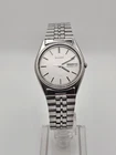 Vintage 1982 Seiko SQ Mens Daydate Analog Quartz Watch Silvertone Silver Dial🔥