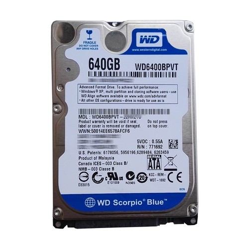 Western Digital 640GB WD6400BPVT 5400RPM SATAII 2.5" Laptop HDD Hard Drive - Afbeelding 1 van 3