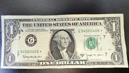 $1 US dollar Barr Alignment Error Chicago Mint Star Fancy Serial 54560406 - Picture 3 of 4