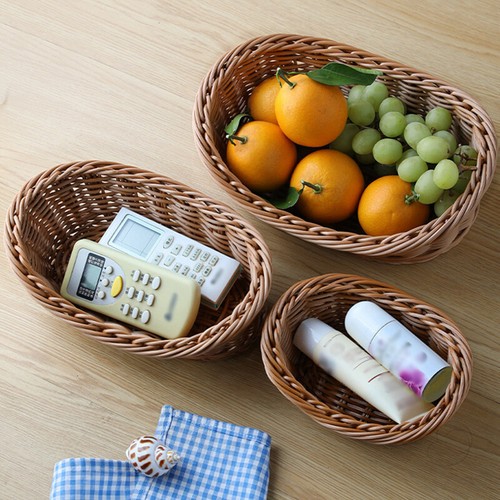 Basket Handwoven Rattan Wicker Fruit Bread Serving Picnic Cosmetic Storage Box - Picture 3 of 15