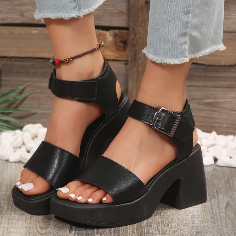 Platform Heels Comfy Strappy Heels Women Chunky Heel Open