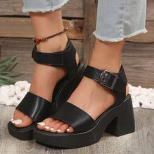 Women Chunky Heel Open Toe Ankle Strap Ladies Platform Sandals Comfy Shoes Roman