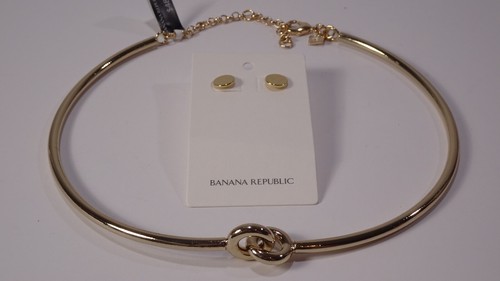 Banana Republic Women's Metallic Collar Necklace Hammer Stud Earrings Set NWT 90 - Picture 6 of 12