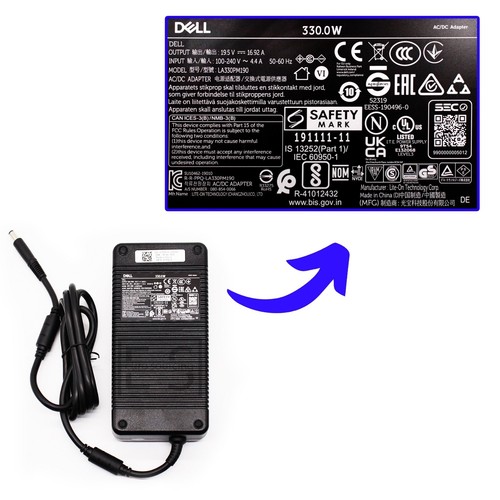 ADAPTER DELL 330W 7.4MM X 5.0MM DELL ALIENWARE M18 + POWER CHORD - Zdjęcie 2 z 8
