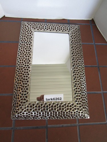 Modern Wall Mirror w/ Metal geometric honeycomb silver frame silver 24" x 16" - Picture 3 of 14
