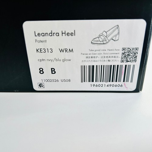 Kate Spade Leandra Heel Size 8 Navy Patent Leather Loafer Block Heel Bow Office - Picture 19 of 19