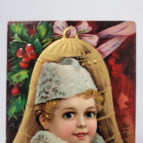 Loving Christmas Wishes en relieve victoriano vintage c1909 postal niño campana acebo - Imagen 2 de 6