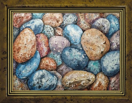 Original Artwork Modern Painting Landscape SEA STONES Beach Seascape Art Gift A4 - Picture 4 of 18