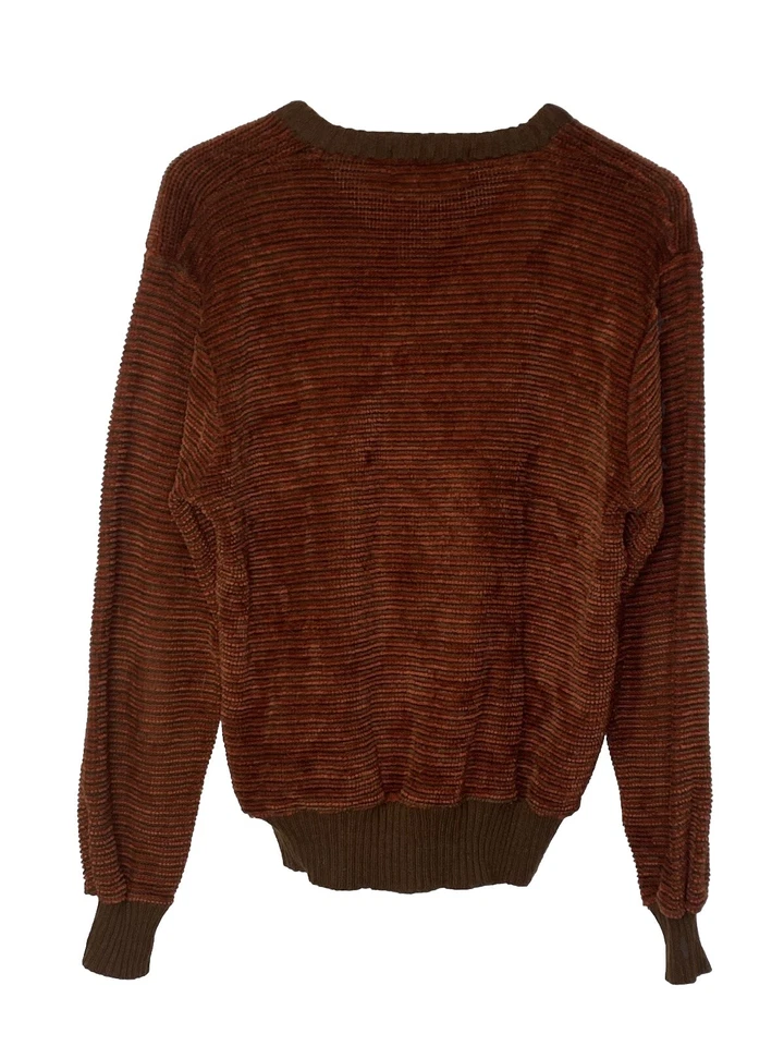 Suéter Vintage Años 70 80 Sundowner Por Erika Strasberg Rayas Cuello en V Marrón Grande Foto 2 de 4