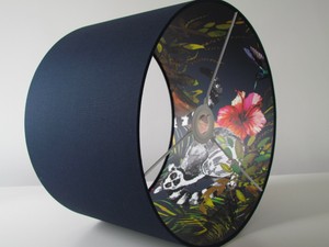 Navy Blue Lemur Gheko Flowers Jungle Drum Lampshade Ceiling Light