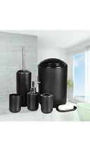 IMAVO Bathroom Accessories Set,6 pieces Plastic Gift Set, Toothbrush Holder- Blk